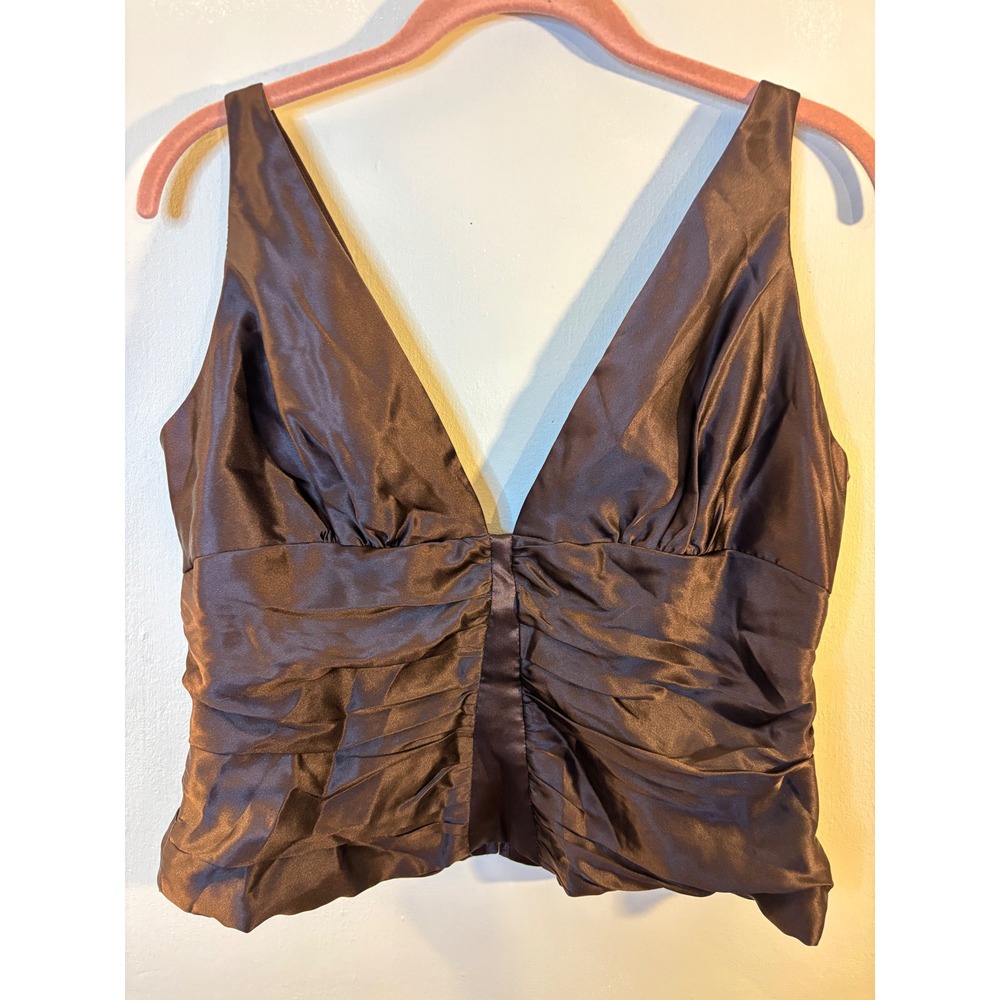 Carmen Marc Valvo Chocolate Brown Silk V Neck Tank 12